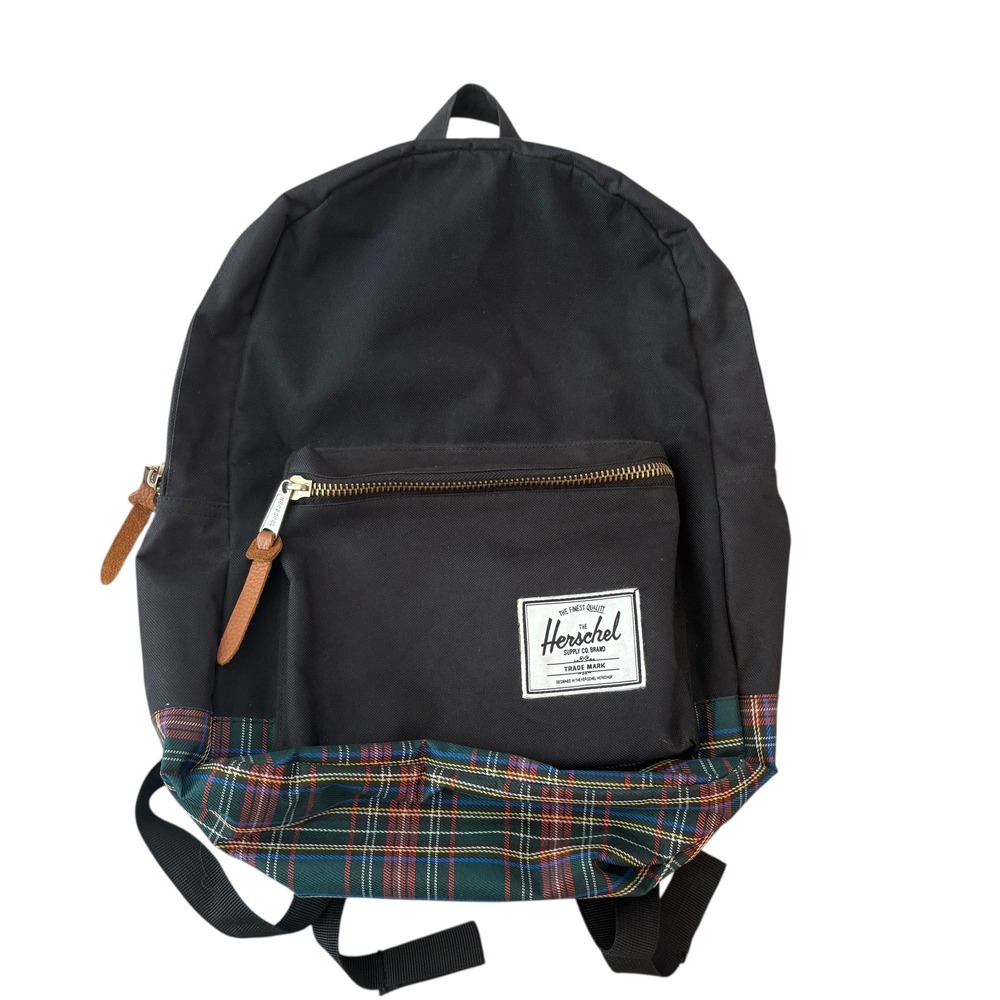 Herschel Supply Company Black Backpack with Tartan Plaid Trim